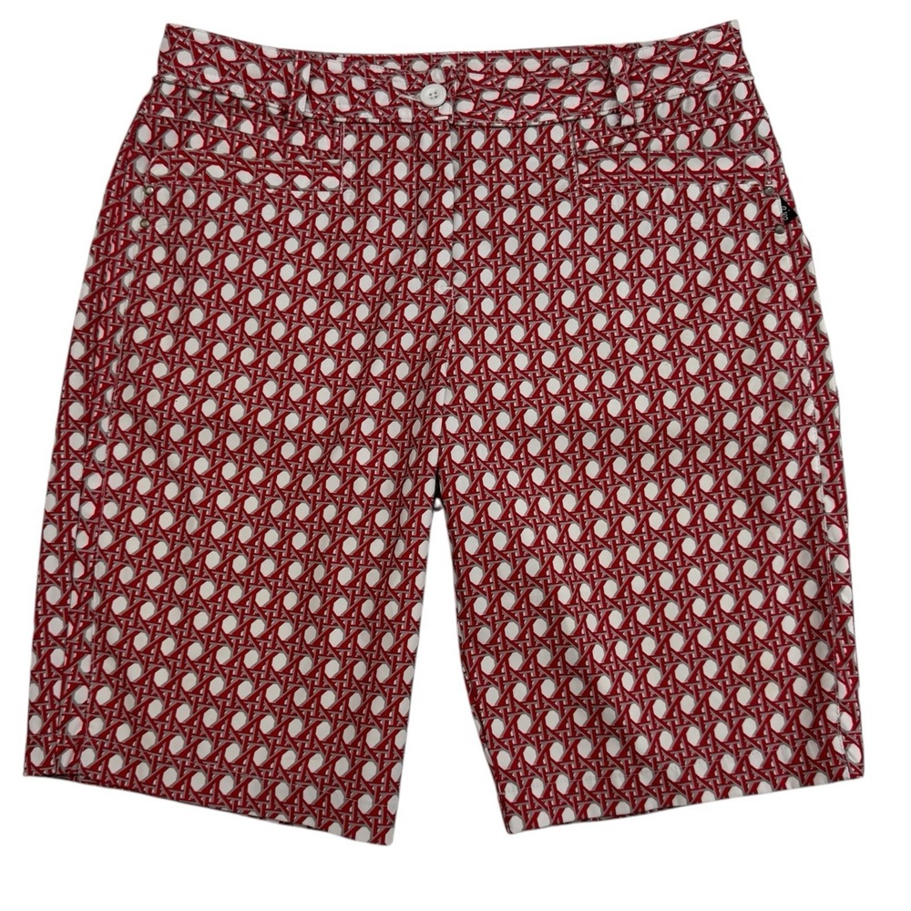NIVO by Lanctot Red Cane Weave Pattern Bermuda Shorts Size 6 Geometric Stretch